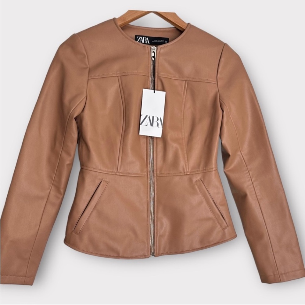Zara Faux Leather Zip Up Blazer Small